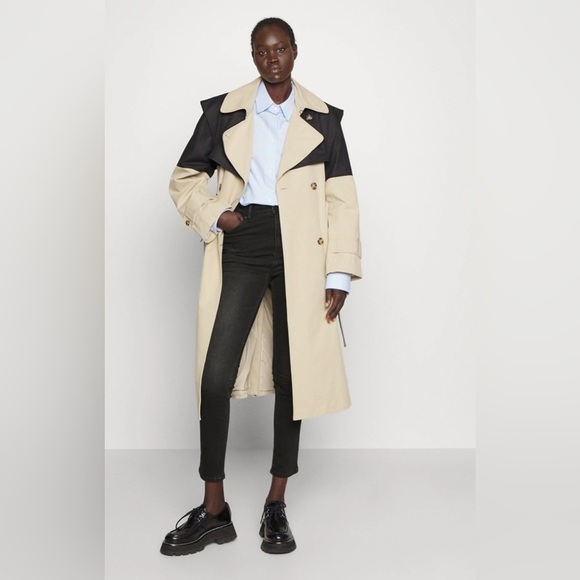 NWT 2nd day Two-Tone Black and Tan Trench Coat - Picture 8 of 14